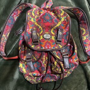 Karma Canvas Leatherer Drawstring Paisley Backpack